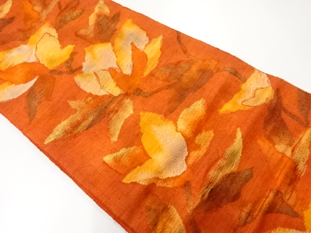 JAPANESE KIMONO / VINTAGE NAGOYA OBI / TSUMUGI / WOVEN FLORAL PLANTS